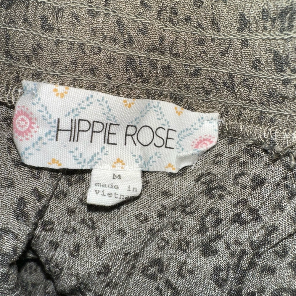 Women's Hippie Rose Blouse Size M Green Animal Print Long Sleeve - Picture 5 of 10